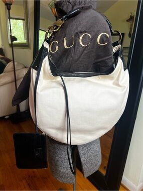 Authentic Vintage Gucci Half-Moon Crescent Canvas Hobo Bag